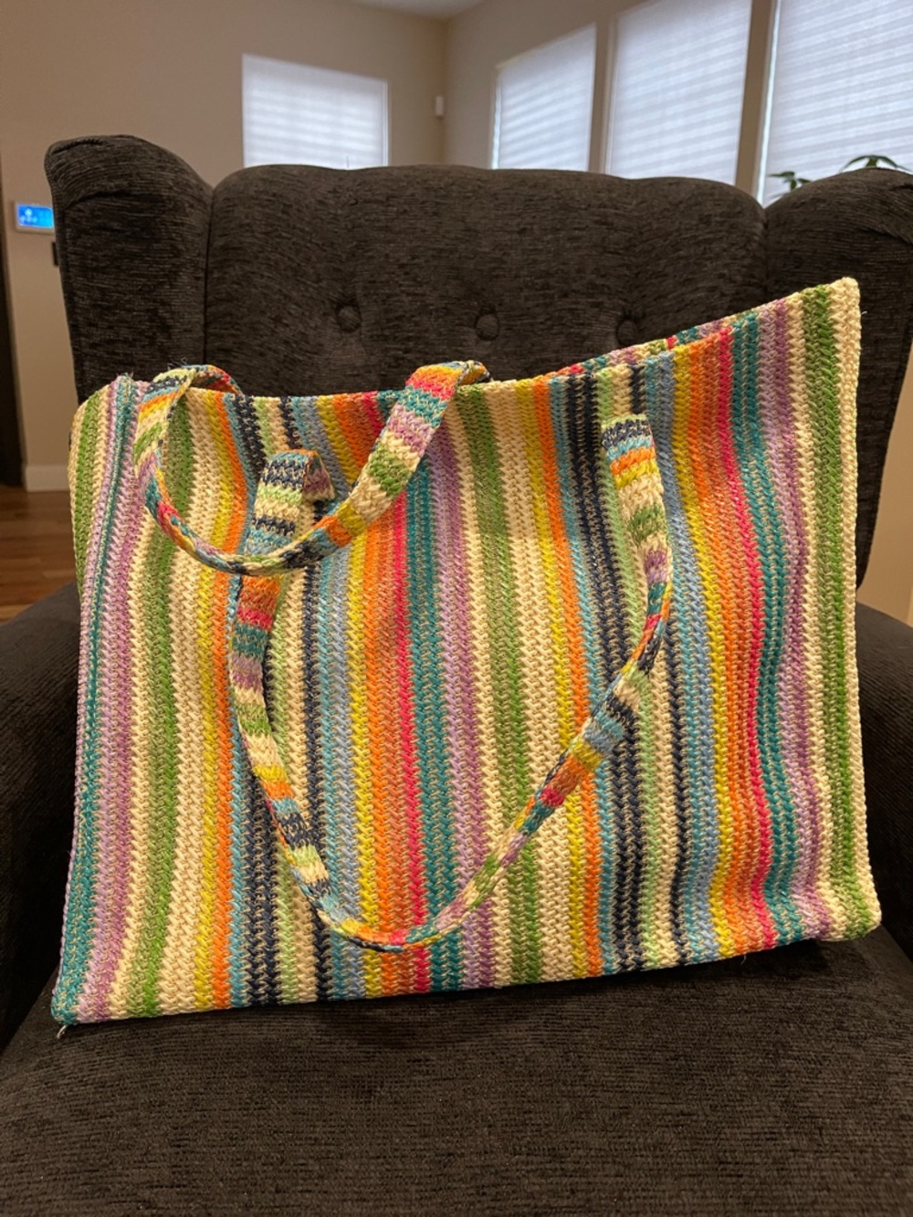 GAP...Multi-Color Striped Tote Bag - Vibrant Rainbow Carryall